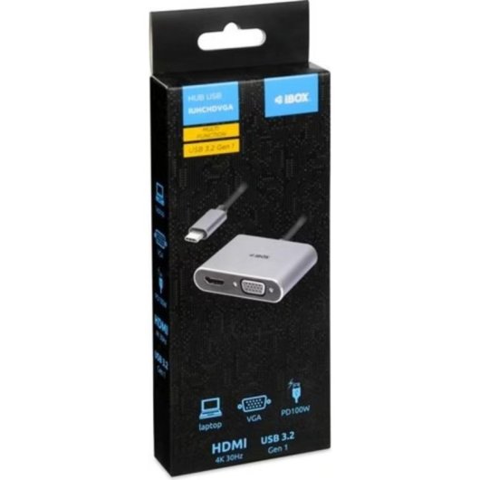 Hub USB iBox 4 en 1 USB-C HDMI VGA Charge 100W