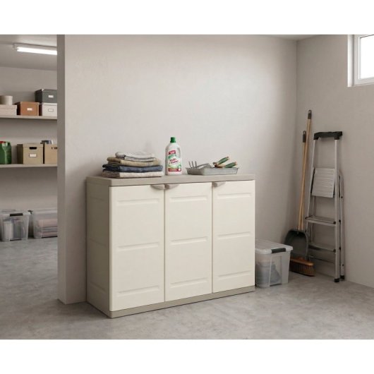 Armario Bajo 3 Puertas , 105 X 44 X 88 Cm , Beige , Incluye 2 Baldas Regulables