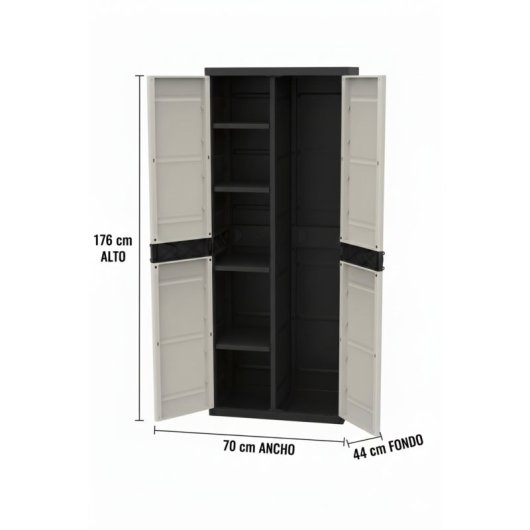 Armario Escobero Titanium – Mueble Auxiliar Con 2 Puertas Y Estantes Regulables , 70 X 44 X 176 Cm
