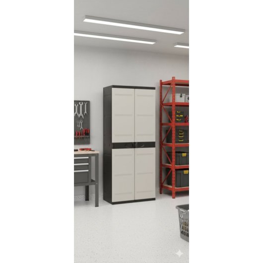 Armario Escobero Titanium – Mueble Auxiliar Con 2 Puertas Y Estantes Regulables , 70 X 44 X 176 Cm