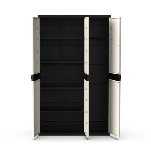 Armario Multiusos De 3 Puertas Con 4 Baldas - 176 X 105 X 41 Cm - Beige / Negro