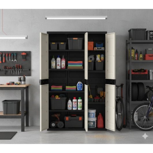 Armario Multiusos De 3 Puertas Con 4 Baldas - 176 X 105 X 41 Cm - Beige / Negro