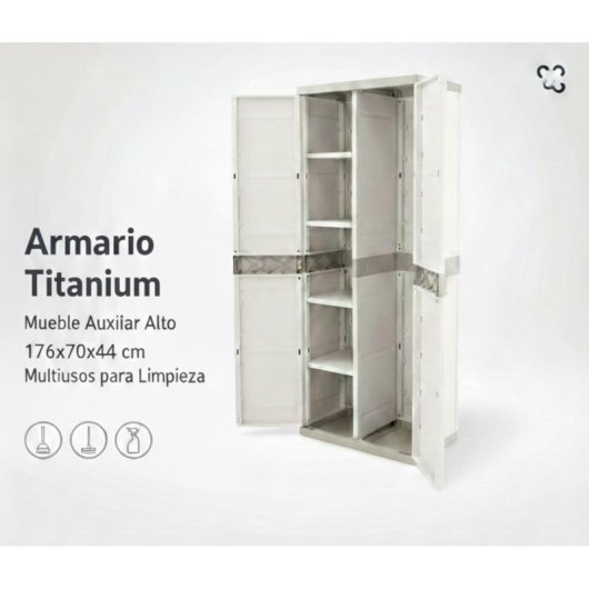 Armario Escobero 70 Cm Titanium – Mueble Auxiliar Alto 176x70x40,5cm – Multiusos Para Limpieza