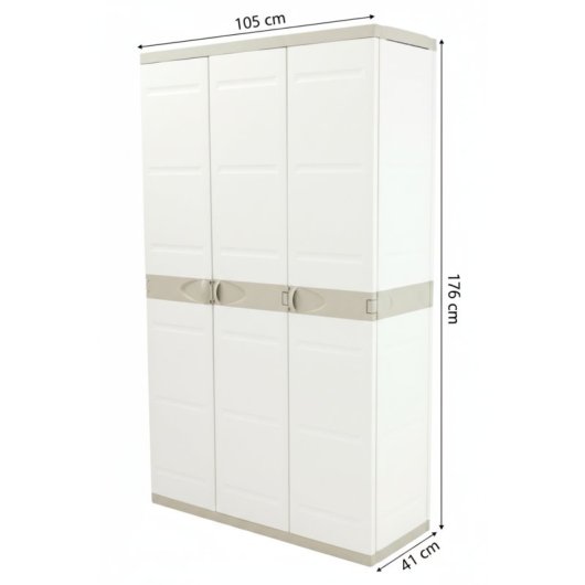 Armario Multiusos Exterior / Interior - 3 Puertas Y 4 Baldas - 176 X 105 X 41 Cm - Beige