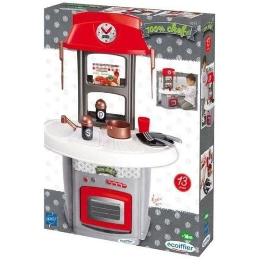 Cocina de juguete infantil Ecoiffier Coquillette Roja con horno, fregadero y accesorios