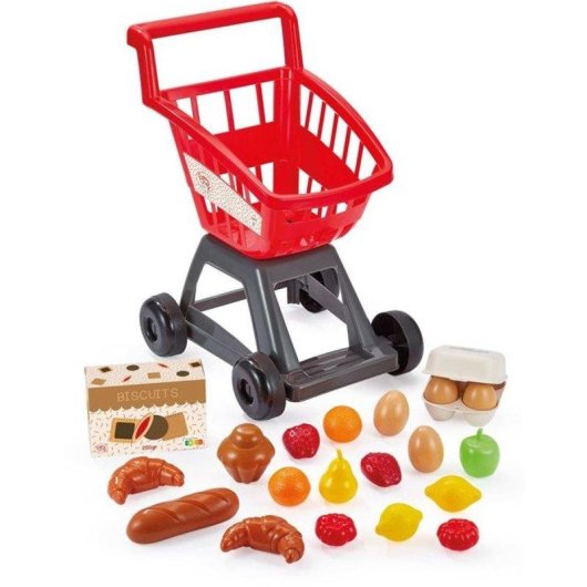 Carrito de compra juguete Ecoiffier con 20 alimentos y uso exterior