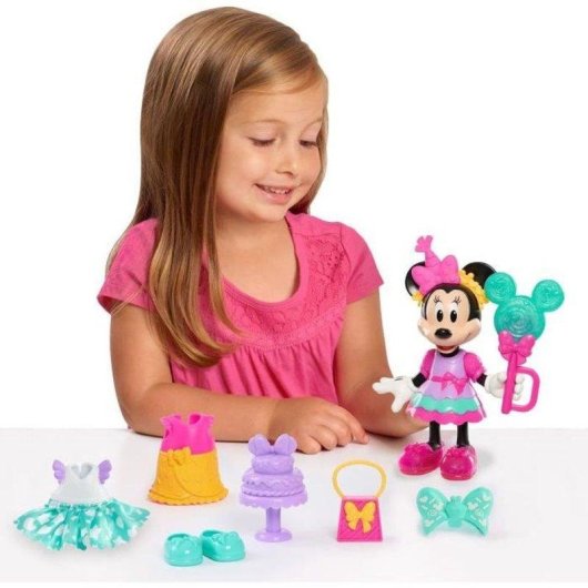 Muñeca Articulada Disney Minnie Mouse Sweet Party 15 cm Set 10 Accesorios y Estuche Rosa