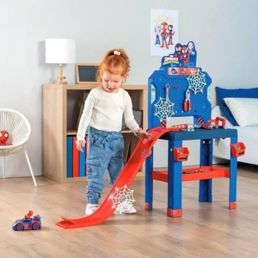 Mesa de trabajo infantil Smoby Spidey Bricolo Center con 90 accesorios