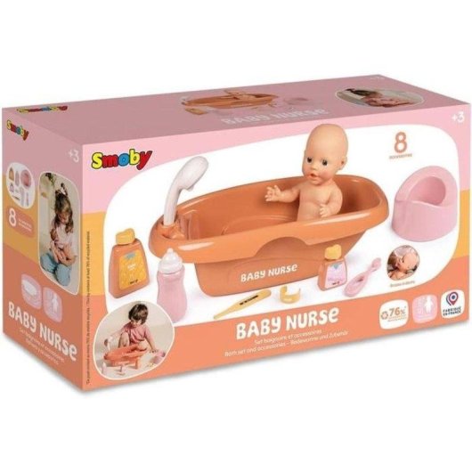 Set de Baño para Muñeca Smoby Baby Nurse 7 Piezas Rosa Multicolor