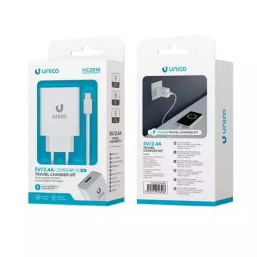 Carregador USB UNICO Branco USB Tipo A para Micro-USB
