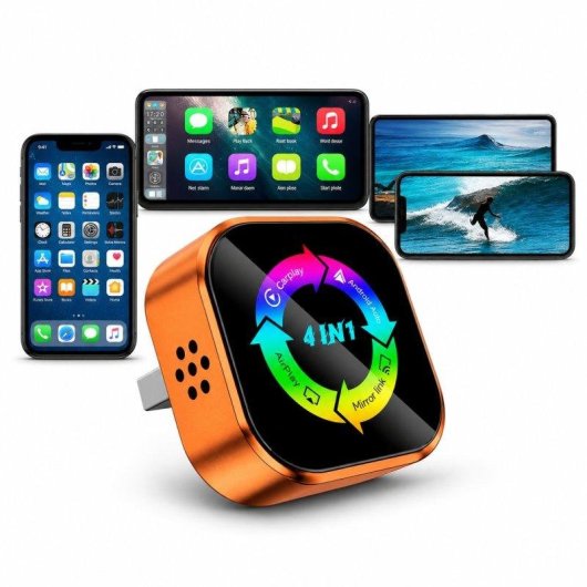 Adaptador inalámbrico Karawan 4 en 1 CarPlay Android Auto USB-C AirPlay MirrorLink Naranja