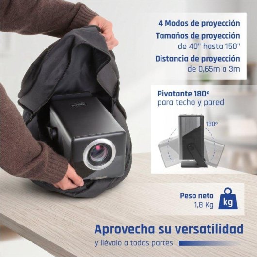 Proyector iggual FullHD 800 Lúmenes 150" Lámpara LCD Smart WiFi 6 BT Portátil + Pantalla