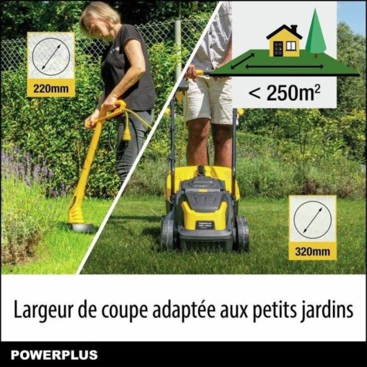Kit Cortacésped y Perfiladora Eléctrica PowerPlus 1300 W 250 W 320 mm 220 mm 30 L 250 m²