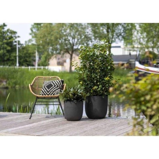 Macetero Capi Urban Smooth Redondo Negro 43 x 41 cm 56 L doble pared tipo cemento