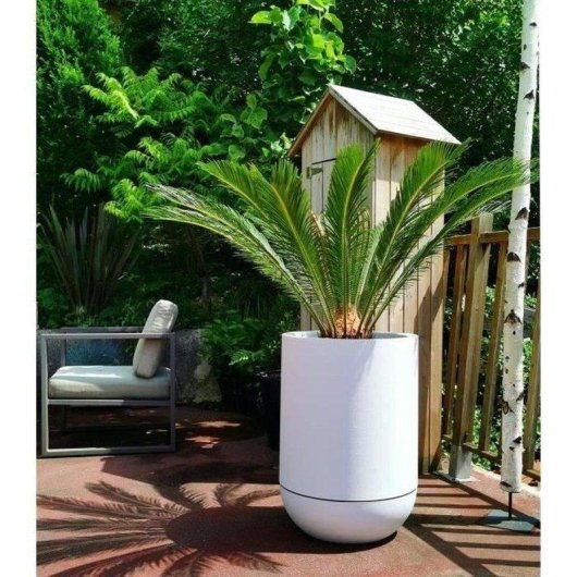 Macetero Riviera Granit Tulipe 40 cm Blanco Efecto Granito 28 L Doble Pared Resistente UV