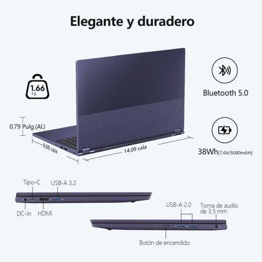 Ordinateur portable AMDEVPRO UCC-UL156 15,6" Intel Core m3-8100Y 16GB 512GB SSD UHD Graphics 615 Windows 11 Pro