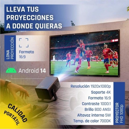 Proyector iggual FullHD 800 Lúmenes 150" Lámpara LCD Smart WiFi Portátil + Pantalla
