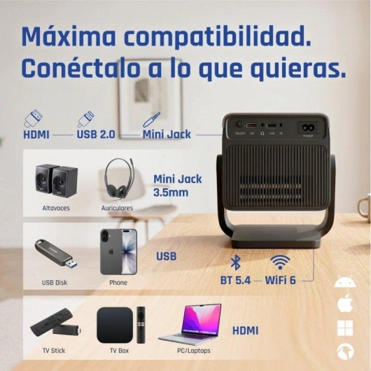 Proyector iggual FullHD 800 Lúmenes 150" Lámpara LCD Smart WiFi Portátil + Pantalla