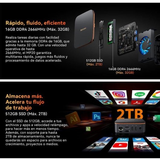 Mini PC Blackview MP20 AMD Ryzen 3 3300U 16GB 512GB SSD Vega 6 Windows 11 Pro Schwarz