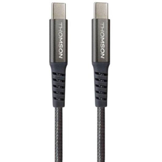 Thomson USB-C auf USB-C Kabel 100W 1,5 m Geflochtener Nylon Grau Reversibler Stecker