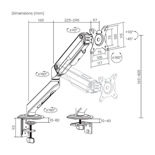 Aisens DT32TSR-447 Monitorhalterung Tisch Eco Gegengewicht Drehbar Neigbar 17-32" VESA 75x75 bis 100x100 Max 9Kg