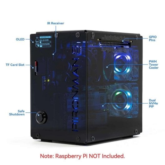 Caja PC Sunfounder PIRONMAN-MAX con Pantalla Acrílico Transparente para Raspberry Pi 5