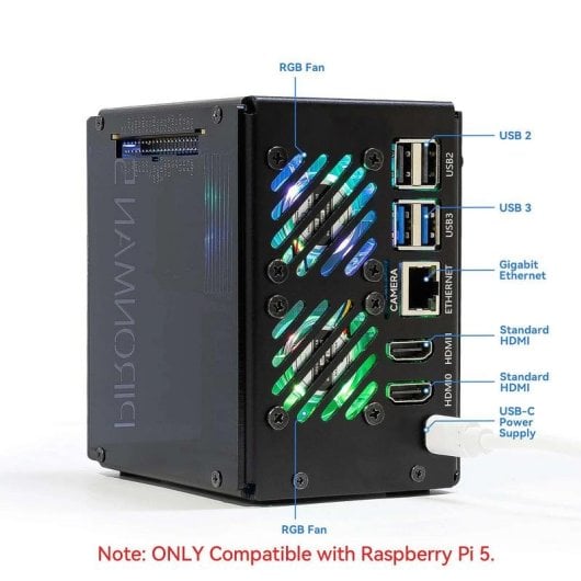Caja PC Sunfounder PIRONMAN-MAX con Pantalla Acrílico Transparente para Raspberry Pi 5