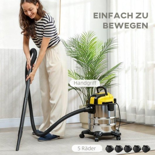 Aspirateur Industriel Welltin T3323P474537 1200W 17,5kPa 20L Triple Filtre Roues