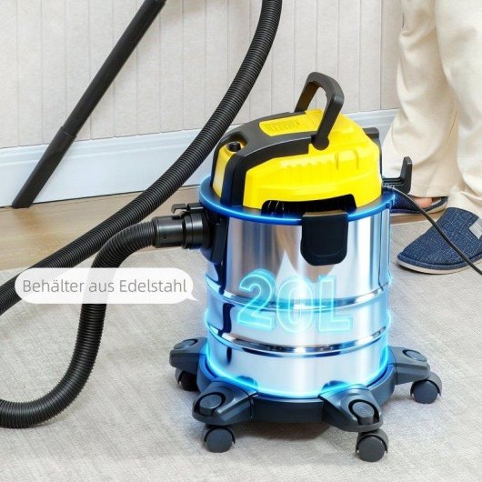 Aspirateur Industriel Welltin T3323P474537 1200W 17,5kPa 20L Triple Filtre Roues