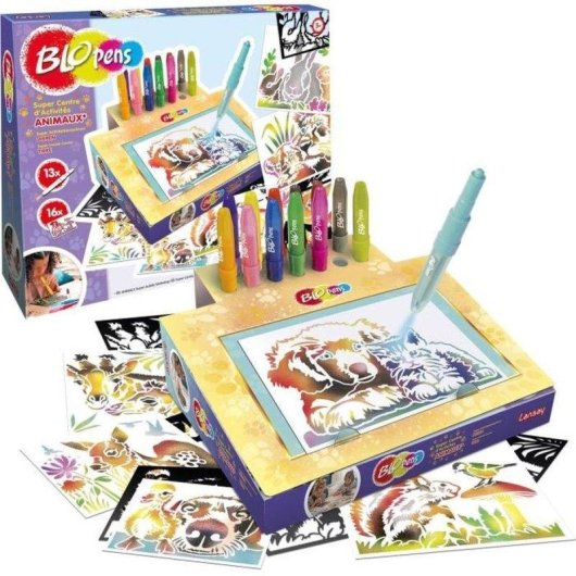 Kit de Atividade Blopens Animais Lansay com 16 Stencils Reutilizáveis