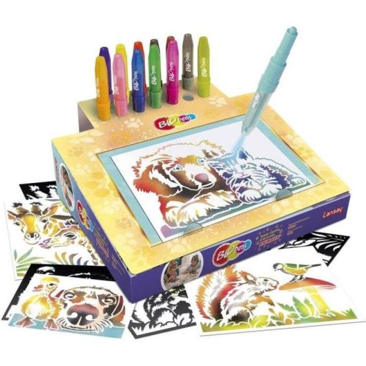 Kit de Atividade Blopens Animais Lansay com 16 Stencils Reutilizáveis