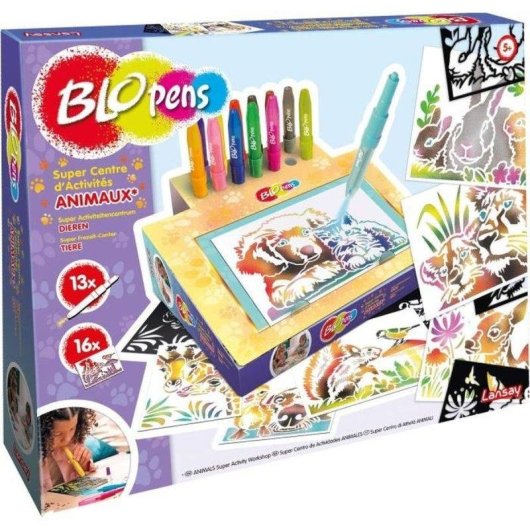 Kit de Atividade Blopens Animais Lansay com 16 Stencils Reutilizáveis