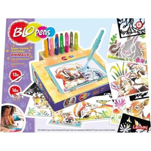 Kit de Atividade Blopens Animais Lansay com 16 Stencils Reutilizáveis