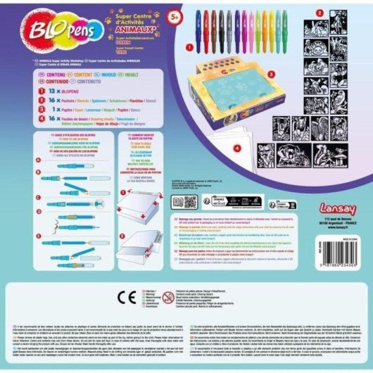Kit de Atividade Blopens Animais Lansay com 16 Stencils Reutilizáveis