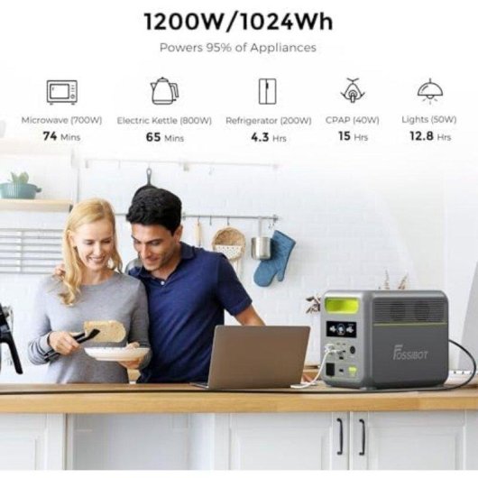 Estação de energia Fossibot F1200 1024Wh 7 portas Bateria LiFePO4 Carregamento rápido