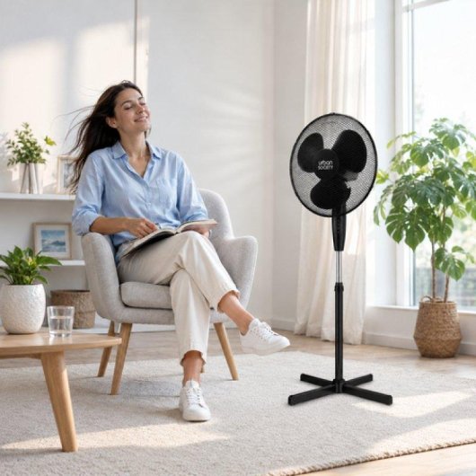 Ventoinha de Pé Karawan 45W Silenciosa 3 Velocidades Oscilação Altura Regulável Preto