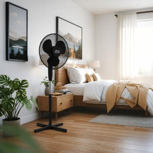 Ventoinha de Pé Karawan 45W Silenciosa 3 Velocidades Oscilação Altura Regulável Preto