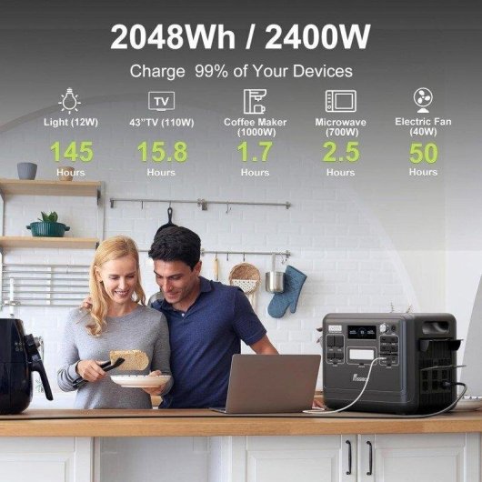 Station d’énergie Fossibot F2400 2048Wh 6 ports USB 3 AC Batterie LiFePO4 Charge solaire