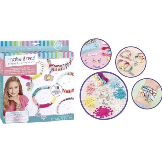 Kit Criativo Make It Real Heishi Lansay - 480 Miçangas e 5 Pulseiras