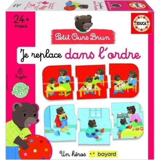 Jogo de Sequências Lógicas Educa Petit Ours Brun - 6 Puzzles de 3 Peças