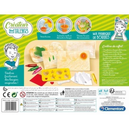 Kit de fabricação de velas Clementoni Ma Fabrique para crianças 8+ anos, 4 moldes, parafina e ceras coloridas