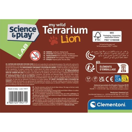 Kit Educativo Clementoni Mini Terrario León 7+ con Semillas y Figurita