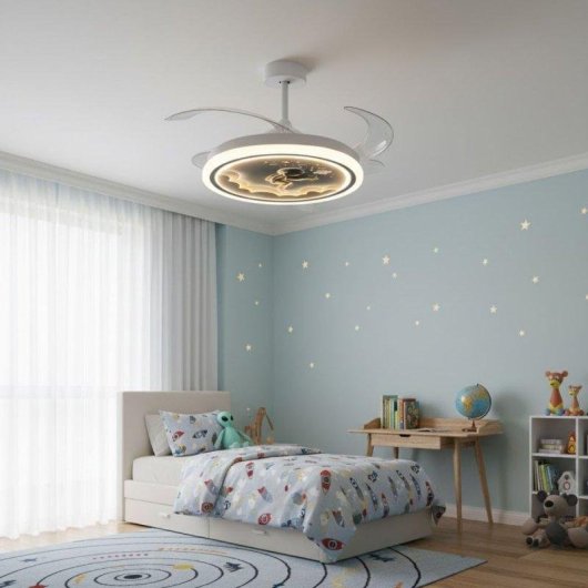 Ventilateur de Plafond avec Lumière Bel Air Home Houston Mini 96W 91cm 6 Vitesses Pales Rétractables Télécommande