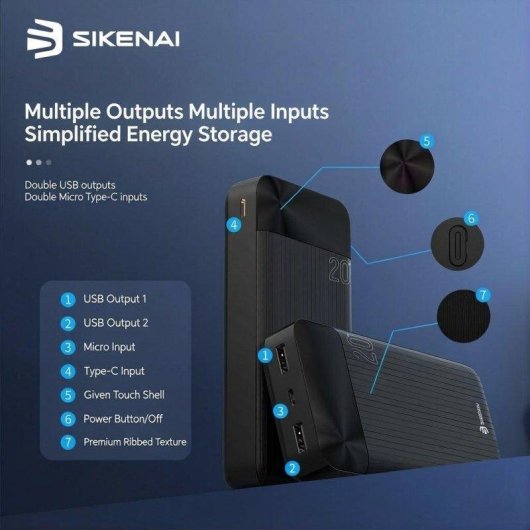 Powerbank Sikenai TSK-20 20000 mAh USB/Type-C Schwarz