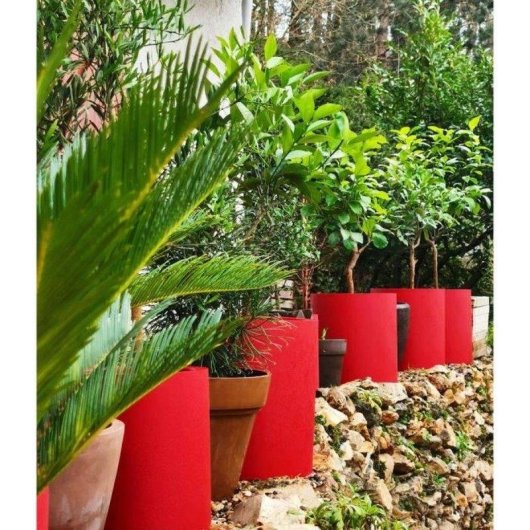 Macetero Riviera Redondo Efecto Granito 40 cm Rojo Doble Pared