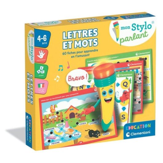 Clementoni Mon Stylo Parlant - Kit Aprendizagem Letras Palavras 60 Atividades 4-6 Anos