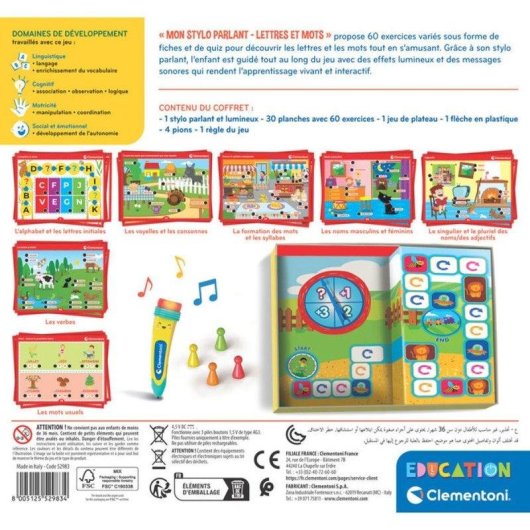Clementoni Mon Stylo Parlant - Kit Aprendizagem Letras Palavras 60 Atividades 4-6 Anos