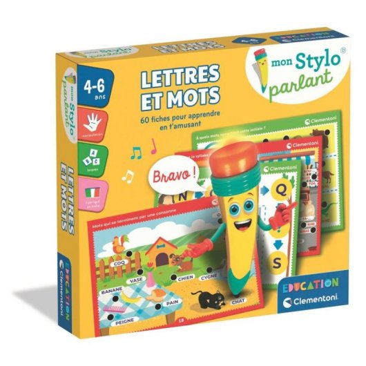 Clementoni Mon Stylo Parlant - Kit Aprendizagem Letras Palavras 60 Atividades 4-6 Anos
