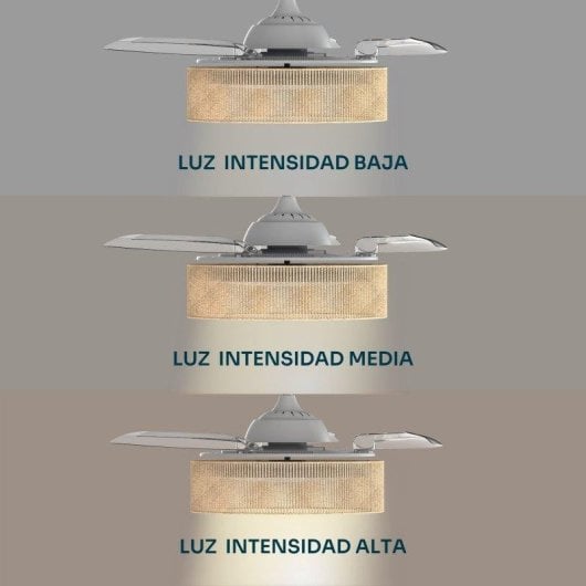 Ventilador de Techo con Luz Mellerware Rattan Sand 30W 106cm 6 Velocidades Motor DC Aspas Retráctiles Silencioso Mando Temporizador Invierno-Verano