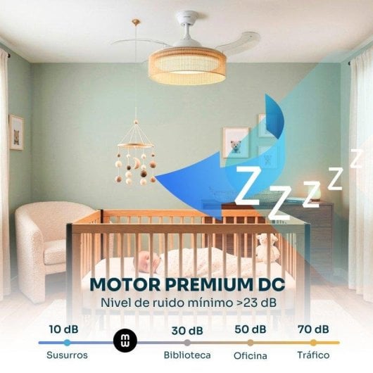 Ventilador de Techo con Luz Mellerware Rattan Sand 30W 106cm 6 Velocidades Motor DC Aspas Retráctiles Silencioso Mando Temporizador Invierno-Verano